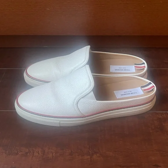 Thom Browne White Leather Slip-Ons with Red Trim - Picture 8 of 8